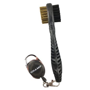 Champ Proactive Sports Dual-Bristle Club Brush with Retractable Cord, Black-Golf Tech