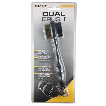Champ Proactive Sports Dual-Bristle Club Brush with Retractable Cord, Black-Golf Tech