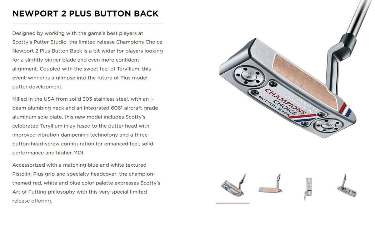 NEW Scotty Cameron CHAMPIONS CHOICE BUTTON BACK Newport Plus 1.5 2 34 35 LH RH