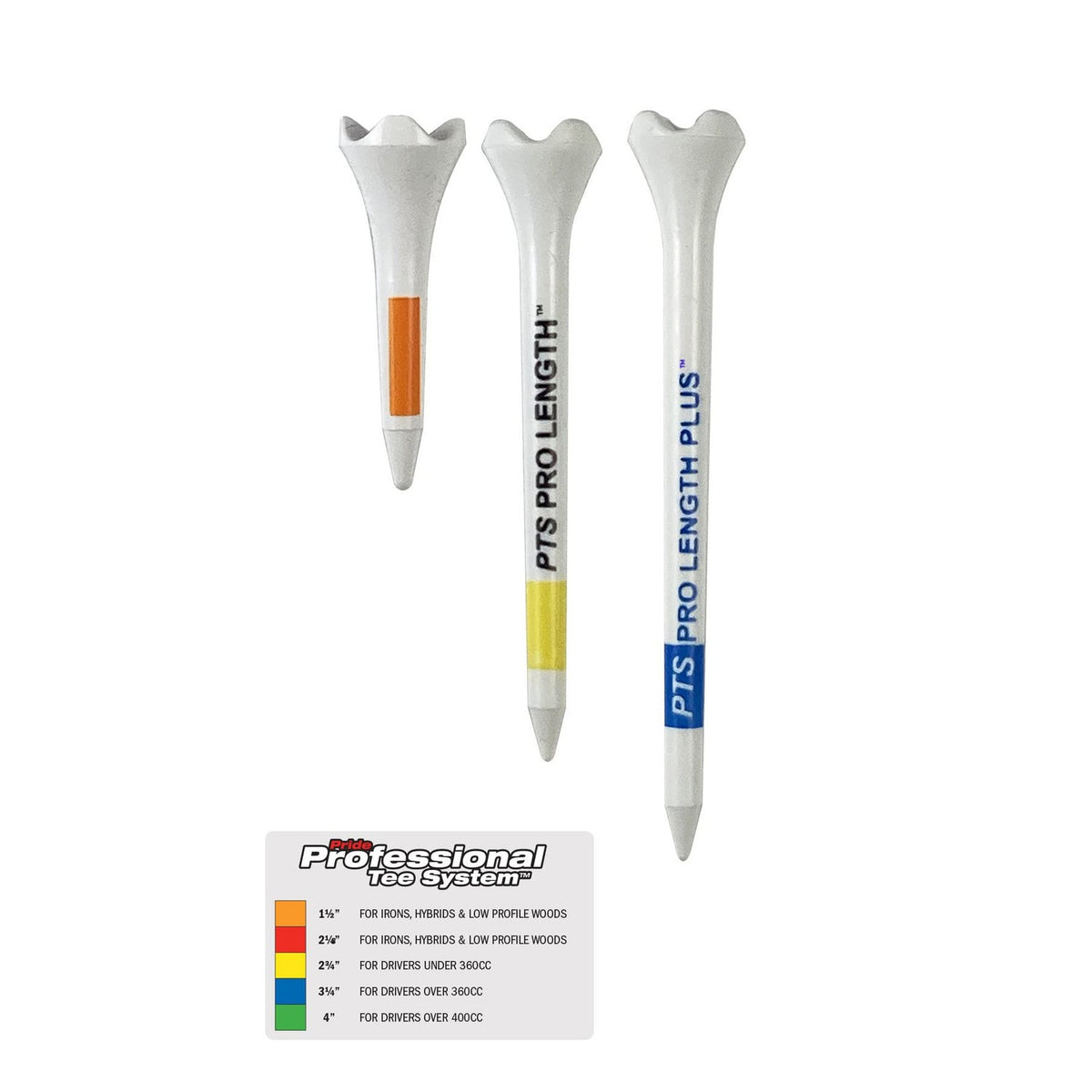 Pride Professional Tee System Plastic Golf Tees (Pack of 50), 40 Count 2-3/4-Inch + 10 Count 1-1/2-Inch,White-Golf Tech