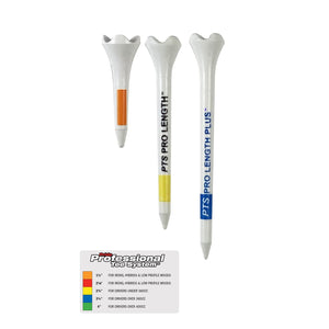 Pride Professional Tee System Plastic Golf Tees (Pack of 50), 40 Count 3-1/4-Inch + 10 Count 1-1/2-Inch,White-Golf Tech