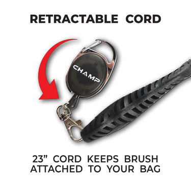 Champ Proactive Sports Dual-Bristle Club Brush with Retractable Cord, Black-Golf Tech
