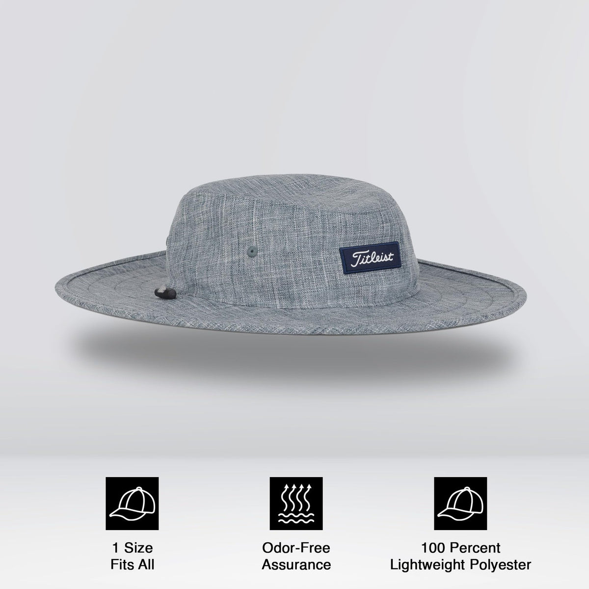 Titleist Special Edition 1 Size Fits All Classic Ultra Lightweight Polyester Charleston Aussie Golf Bucket Hat Cap, Heathered Storm/White-Golf Tech