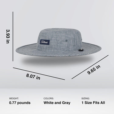 Titleist Special Edition 1 Size Fits All Classic Ultra Lightweight Polyester Charleston Aussie Golf Bucket Hat Cap, Heathered Storm/White-Golf Tech