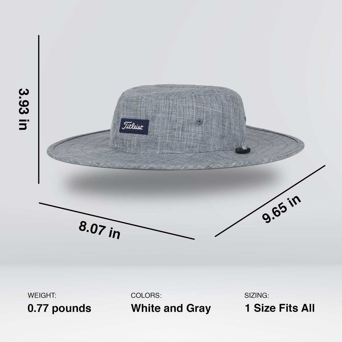 Titleist Special Edition 1 Size Fits All Classic Ultra Lightweight Polyester Charleston Aussie Golf Bucket Hat Cap, Heathered Storm/White-Golf Tech