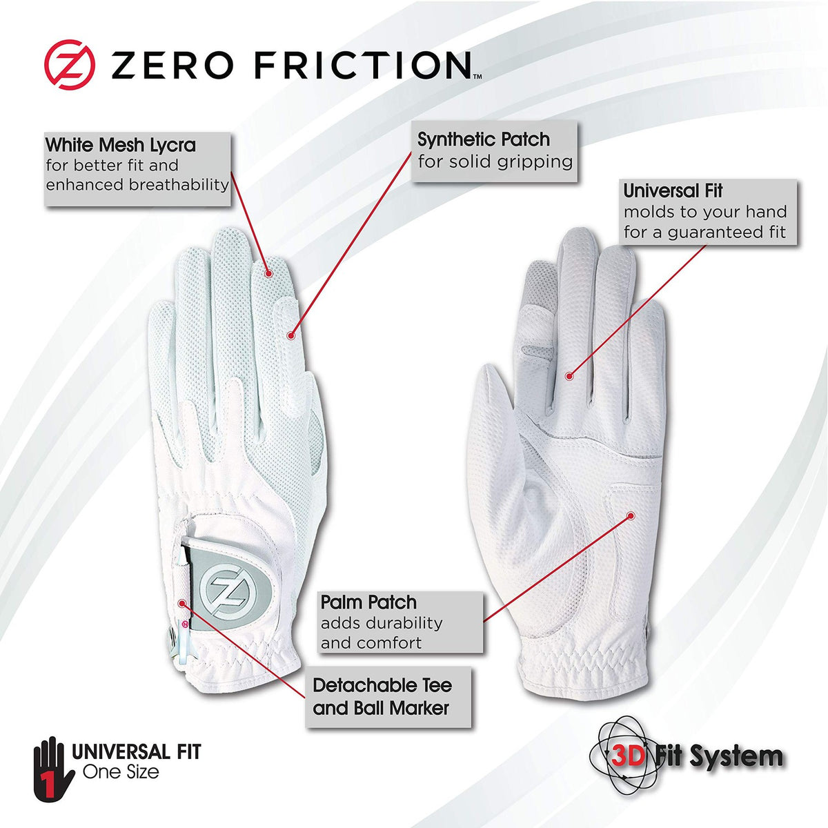 Zero Friction Ladies Compression-Fit Synthetic Golf Gloves, Universal Fit One Size-Golf Tech