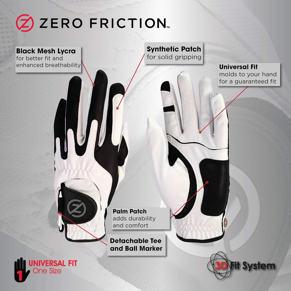Zero Friction Men's Compression-Fit Synthetic Golf Glove, Universal Fit One Size-Golf Tech