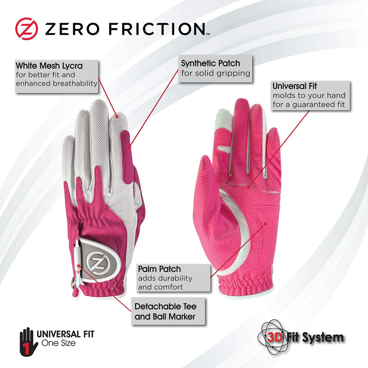 Zero Friction Ladies Compression-Fit Synthetic Golf Gloves, Universal Fit One Size-Golf Tech