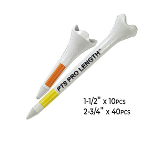 Pride Professional Tee System Plastic Golf Tees (Pack of 50), 40 Count 2-3/4-Inch + 10 Count 1-1/2-Inch,White-Golf Tech