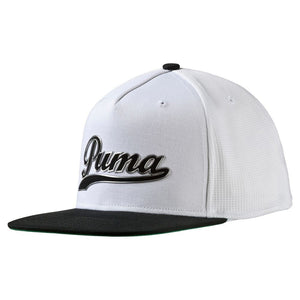 Puma JR SCRIPT SNAPBACK CAP Juniors Headwear-White/Black-One Size Fits All-Golf Tech