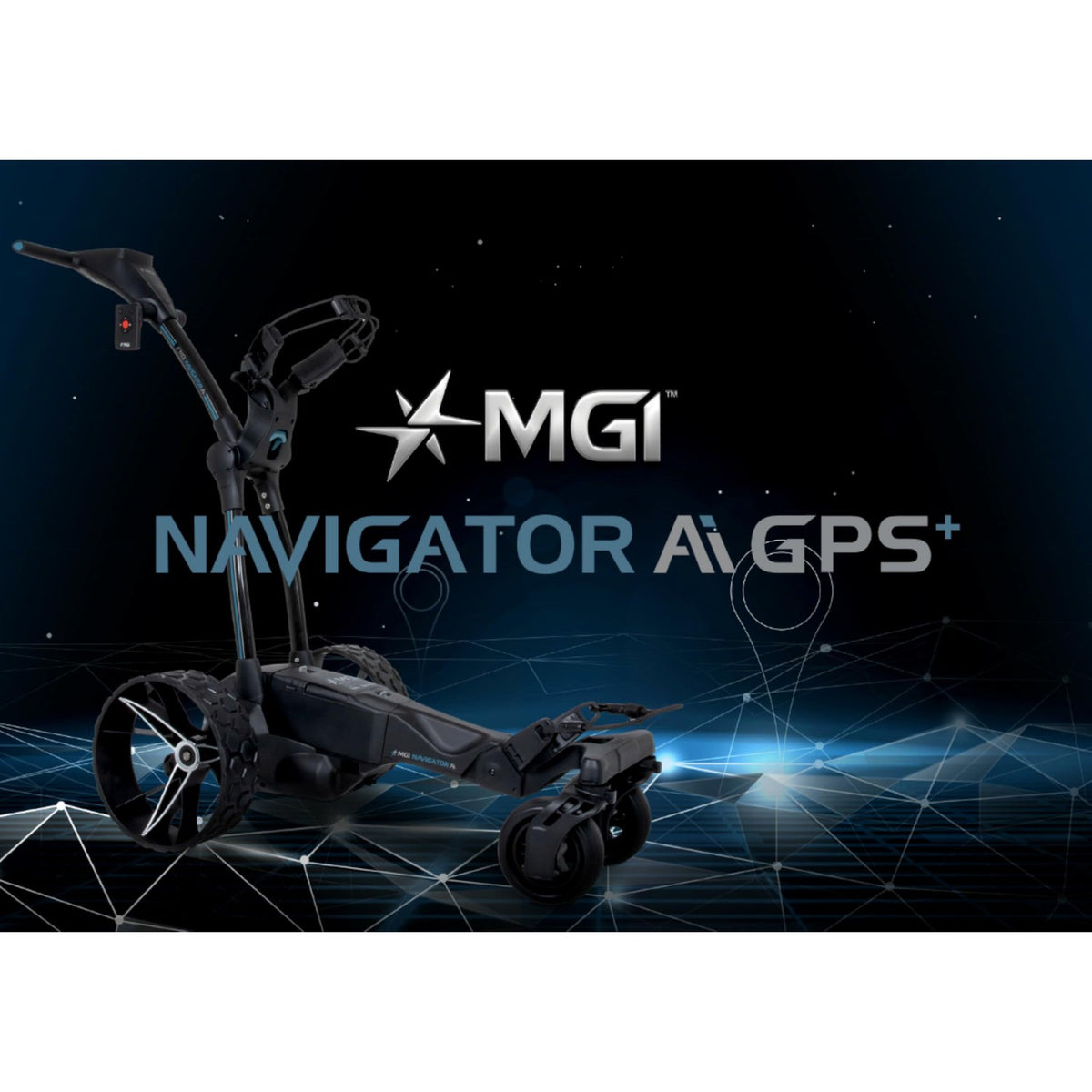 MGI Navigator Ai GPS+ Electric Golf Cart - 36 Hole Lithium Battery - Remote Control - Accessories Included (Drink, Umbrella, & GPS Phone Holder), Black-Golf Tech